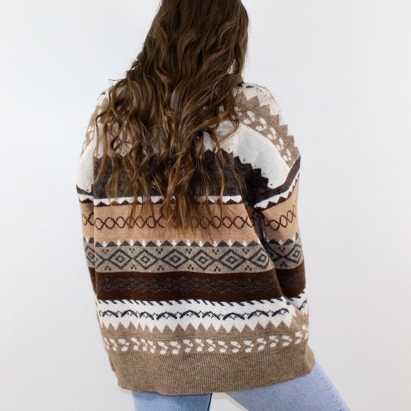 Fun and Cute Beige Pattern Striped Sweater - Picture 3 of 3